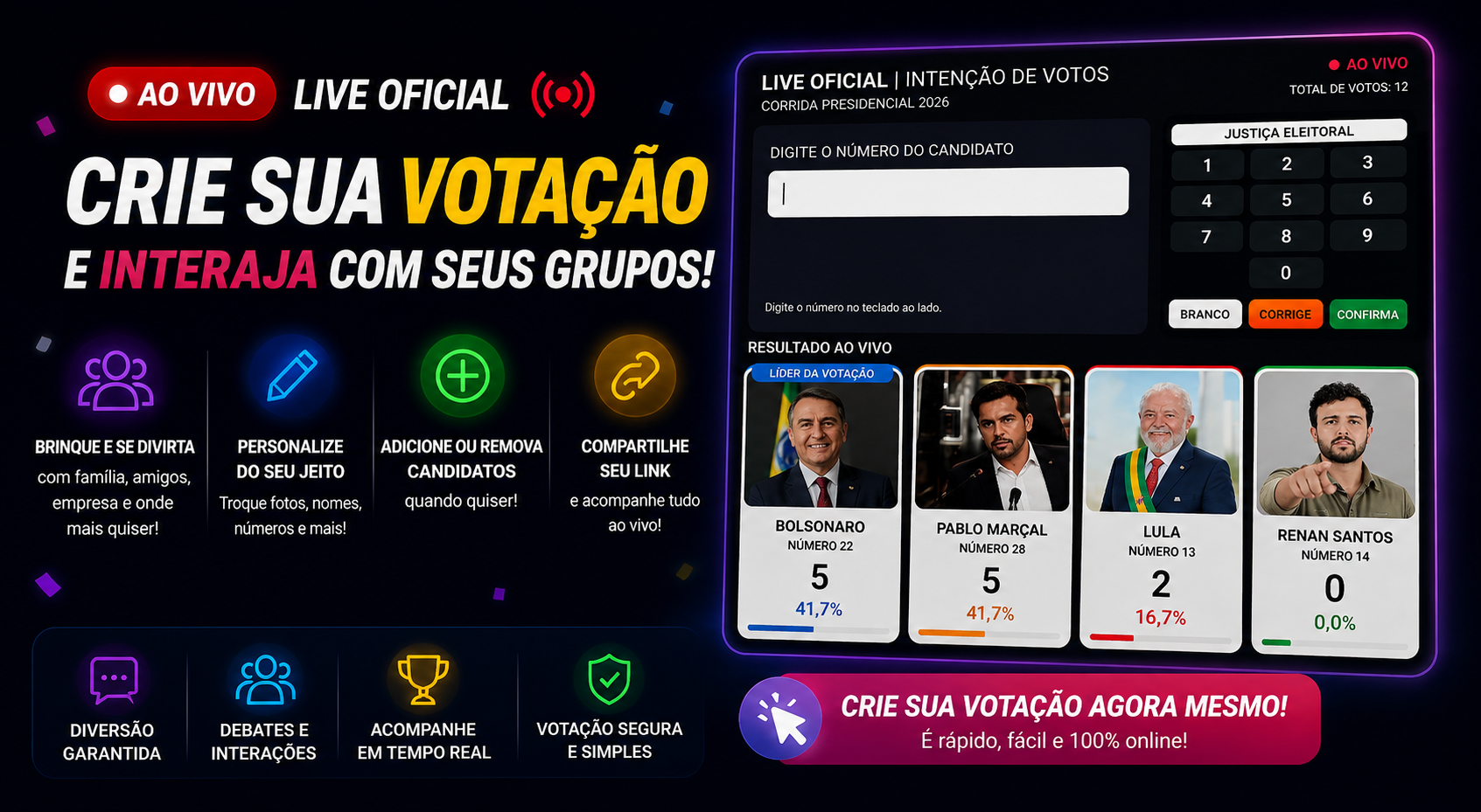 Crie sua votação e interaja com seus grupos